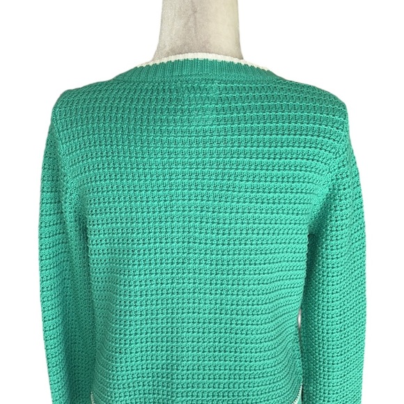 Nicole Miller Green & White Gold Crest Button Cropped Knit Cardigan - S - Picture 6 of 11
